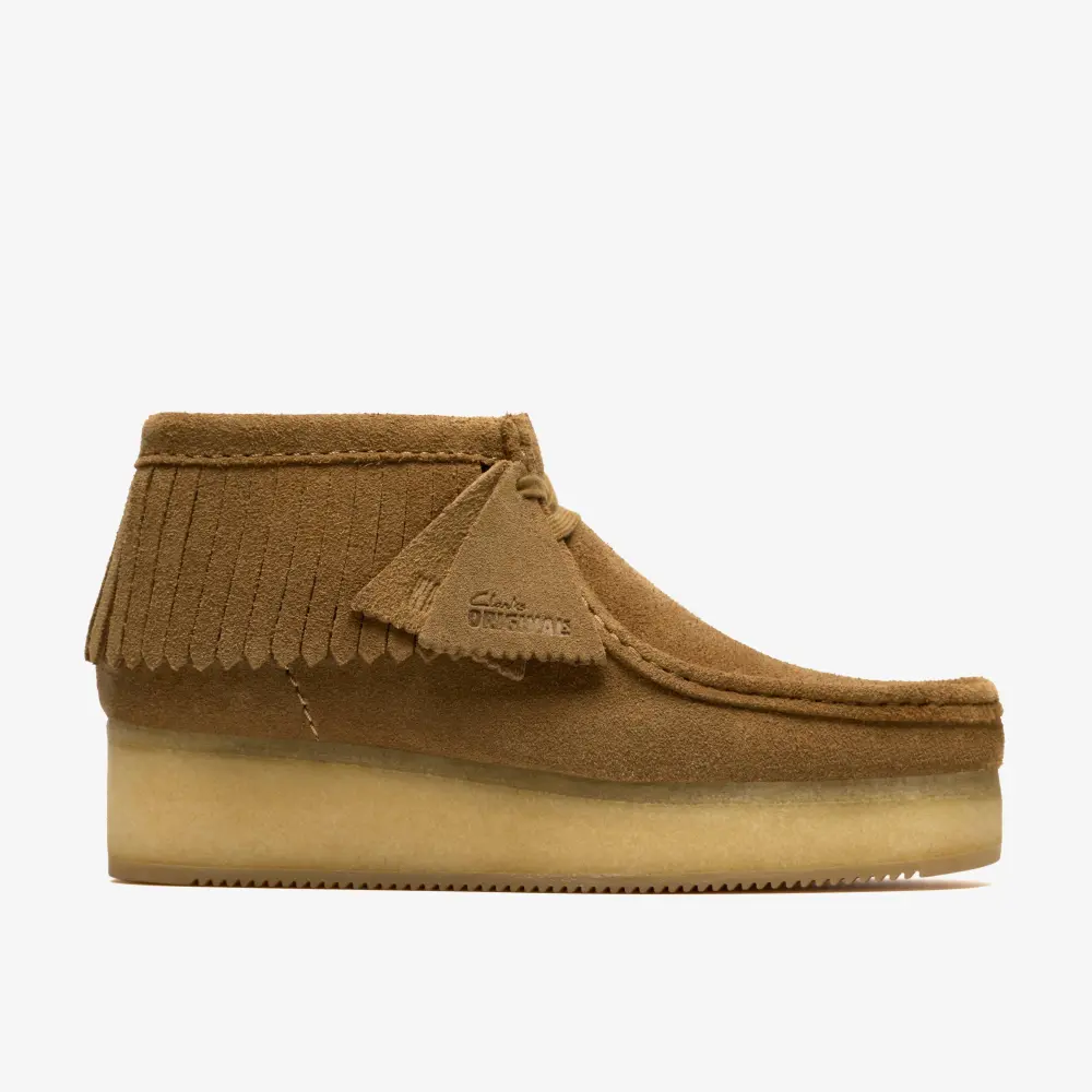 Damen-Keilsandalen mit Fransen aus hellbraunem Wildleder, Wallabees online