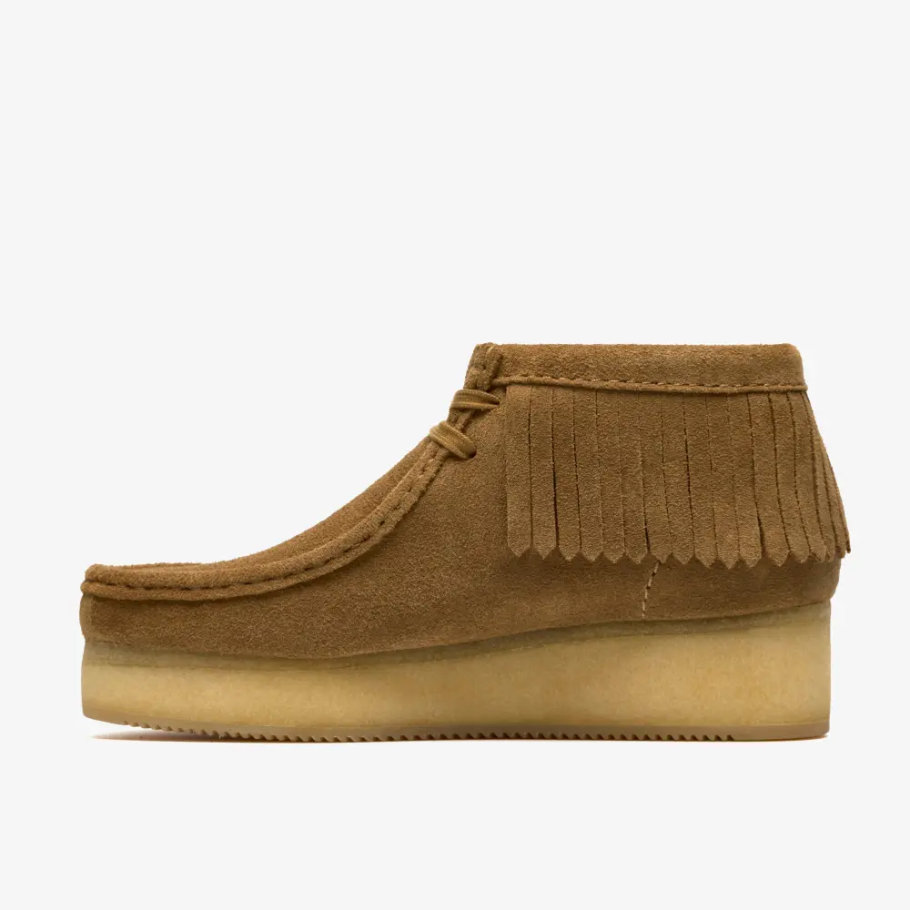 Damen-Keilsandalen mit Fransen aus hellbraunem Wildleder, Wallabees online
