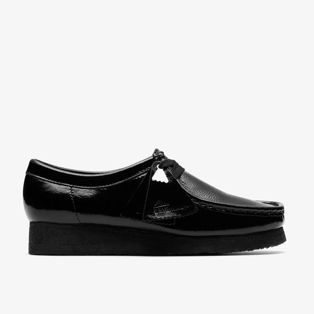 Wallabee Damenschuh. Schwarzer Lacklederschuh online